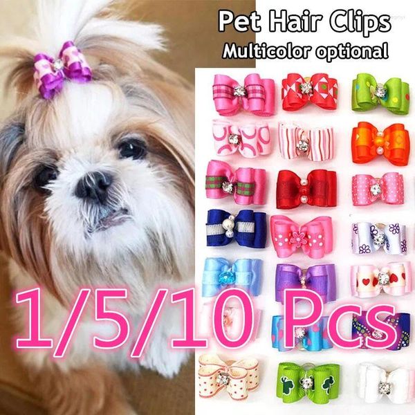 Vestuário para cães 1/5/10 Pcs Arcos de cabelo bonitos Cores misturadas Grooming para pet filhote de cachorro gato bowknot mini faixa de borracha cor aleatória