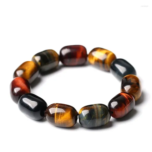 Bangle Natural Tiger Eye Stone Barrel Bead Pulseira Masculino Casal Único Círculo Tri-Color Jóias Presente