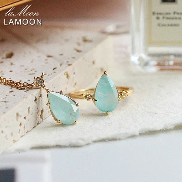 Ожерелья с подвесками LAMOON, винтажное ожерелье с натуральным кристаллом ite для женщин, драгоценный камень, стерлинговое серебро 925 пробы, позолоченные синие камни NI167 231017