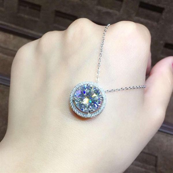 Enorme ciondolo con diamante moissanite da 5 ct, vero argento sterling 925, collana con pendenti per matrimonio, festa, per le donne, gioielleria raffinata, regalo259Z