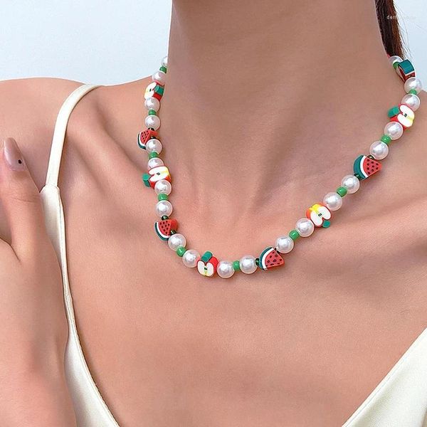 Ожерелья с подвесками в богемном стиле, фруктовое жемчужное ожерелье, женское евразийское ожерелье в стиле Ins, красочное яблоко, арбуз, ювелирные изделия из бисера, подарок