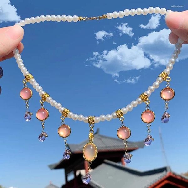 Anhänger Halsketten XinHuaEase Hanfu Zubehör Kostüm Schmuck Halskette Für Frauen Mädchen Alte Chinesische Imitation Perlen Tanling Dekorativ