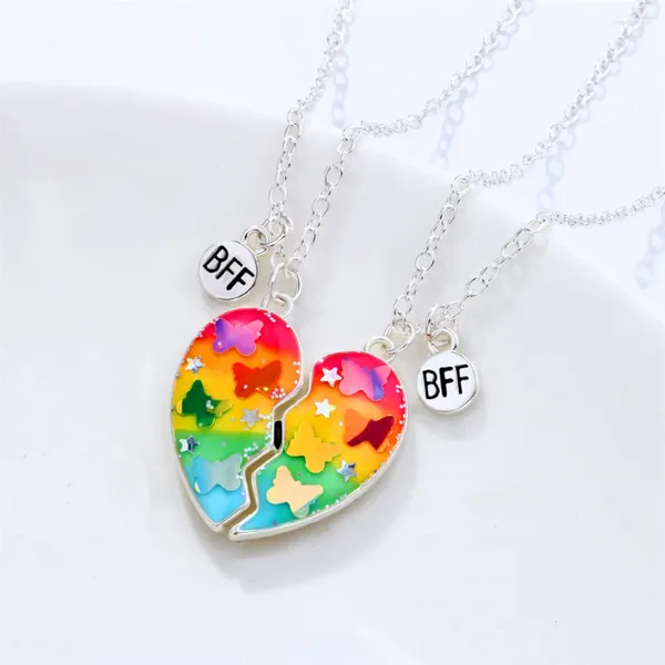 Collane con ciondolo 2 pezzi/set Collana a farfalla colorata con magnetismo per le donne Regali di gioielli fai da te BFF a forma di cuore con paillettes regolabili