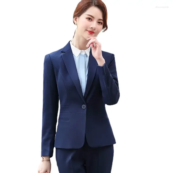 Pantaloni a due pezzi da donna Blazer formale blu navy Abbigliamento da lavoro da donna Abiti da ufficio Pantaloni e giacca da donna Set abiti da lavoro uniformi