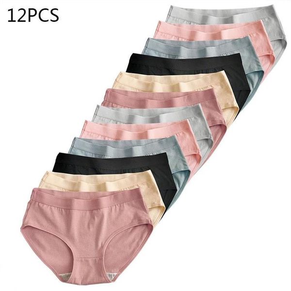 Mutandine da donna 12 pezzi di cotone Intimo da donna Studente Vita bassa Carino Comodo Slip antibatterico traspirante 202B