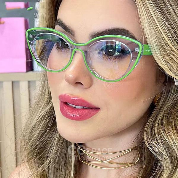 Occhiali da sole 56471 Occhiali da vista personalizzati con lenti colorate da donna in fibra di acetato trasparente di alta qualità