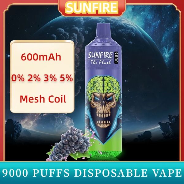 Sunfire Vape 9000 18 мл с 5% прочности на заполненной одноразовой ручке Vape Большая емкость до 9000 слоев.