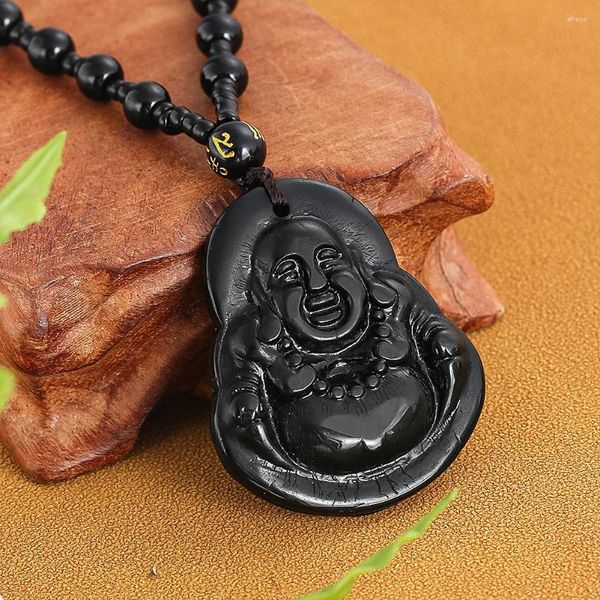 Collane con ciondolo Collana classica in vetro del Buddha Maitreya per donne e uomini Amuleto religioso Maglione Catena di perline Regalo di gioielli di buon auspicio