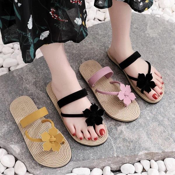 Sandálias mulher flip flops verão 2023 clipe toe flor chinelos feminino plana ao ar livre férias sapatos femininos wsh4628