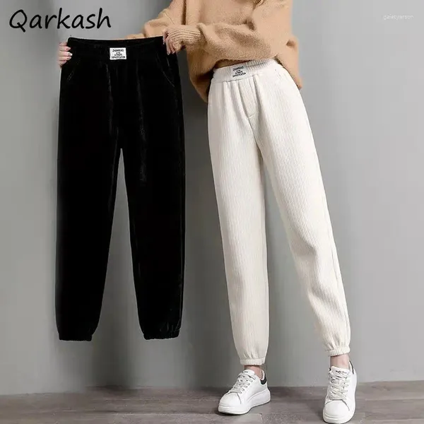 Женские брюки, женские шаровары в корейском стиле, осень 2023, Harajuku, теплые, плотные, модные, до щиколотки, джоггеры, вельветовые, однотонные
