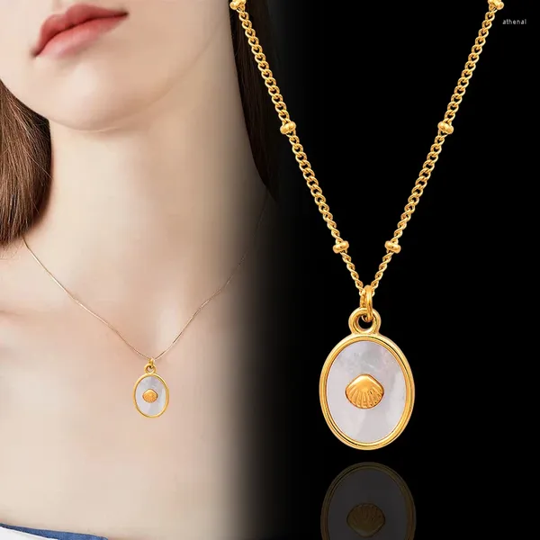 Anhänger Halsketten SINLEERY Edelstahl Intarsien Solide Scallop Oval Shell Halskette Für Frauen Gold Farbe Kette Mode Schmuck DL072