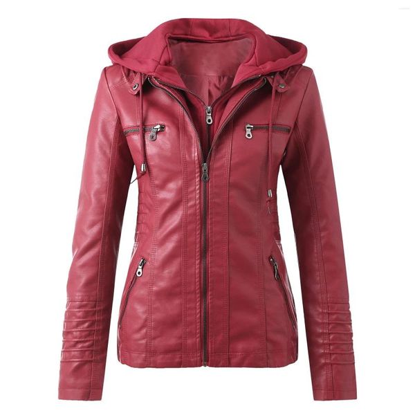 Giacche da donna Cintura Top Cappotto con cerniera Giacca con colletto in pelle da motociclista Gilet sottile in morbido pile