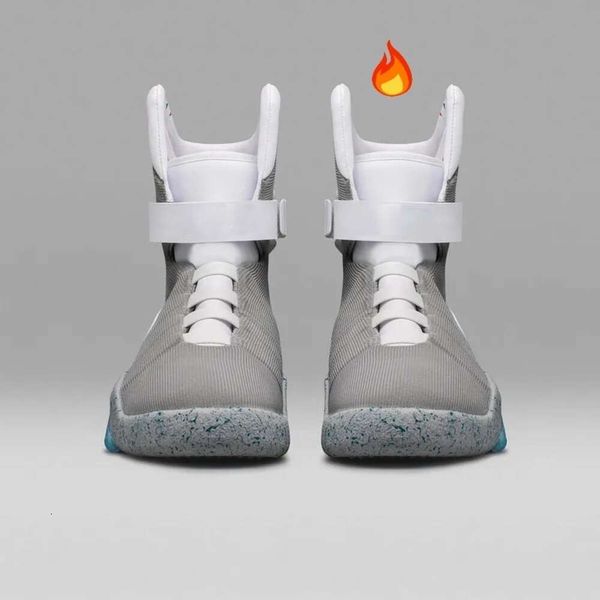 2024 Venda limitada Sapatos de cadarços automáticos Air Mag Sneakers Marty Mcfly's Led de volta para o futuro brilham nas botas cinza escuro Mcflys Man Sports Size 40-47