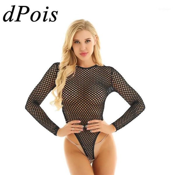 Dpois bodysuit magro feminino sólido sexy uma peça terno do corpo adulto fishnet ver através sheer clube topos tanque tanga collant swimsuit1251m