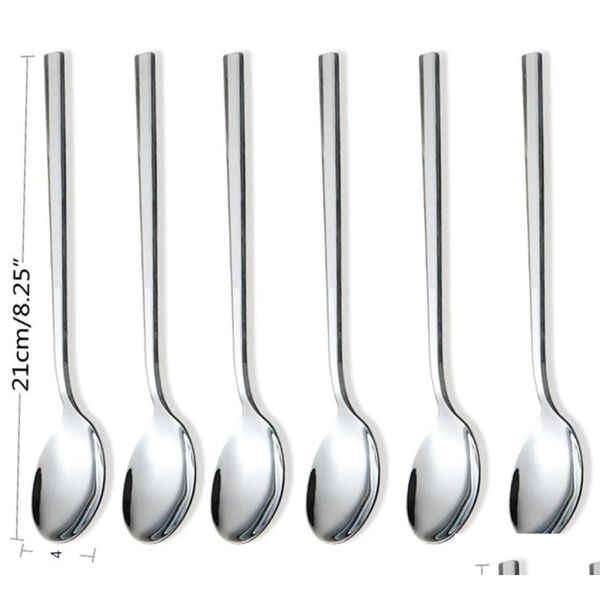 Colheres Eco-Friendly 6 Pcs Jantar de Aço Inoxidável Colher de Cabo Longo Café Leite Coreano Sopa Redonda Sobremesa Spoons3235937 Drop Delivery Dhcvy