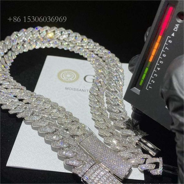 Collier cubain Sterling Sier Vvs Moissanite diamant 14Mm chaîne à maillons glacé chaîne à maillons cubains bijoux Hip Hop collier de bijoux pour hommes