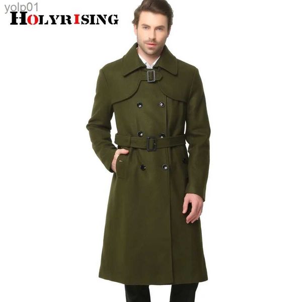 Misto lana da uomo S-6XL Moda Autunno Inverno Classico da uomo Trench Slim Cappotti di lana Doppio bottone Cappotti di lana Capispalla lunghi Verde militare Nero 17513L231017