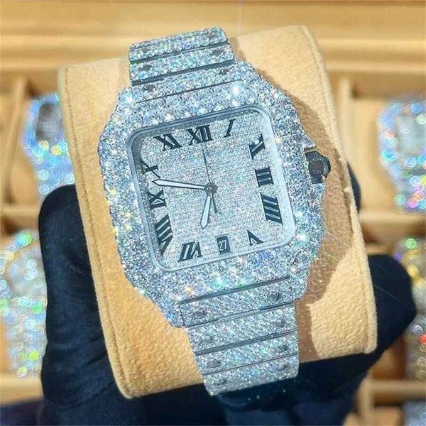 Orologio da uomo/donna Orologi da polso di lusso Cassa quadrata ghiacciata da uomo Colore dorato Diamante L OSH8