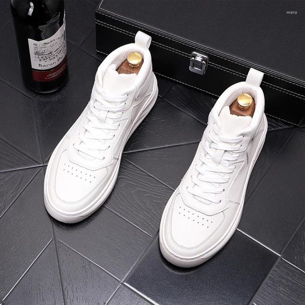 Botas estilo coreano masculino casual branco rendas sapatos de couro genuíno plataforma respirável tênis tendência bonito tornozelo botas mans