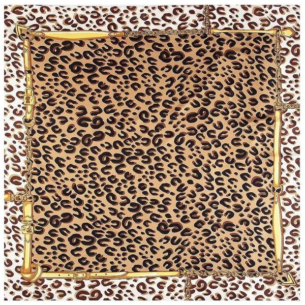 Lenços 130cm clássico leopardo impressão marca lenço sarja seda quadrado mulheres hijab xale design foulard pashmina bandana