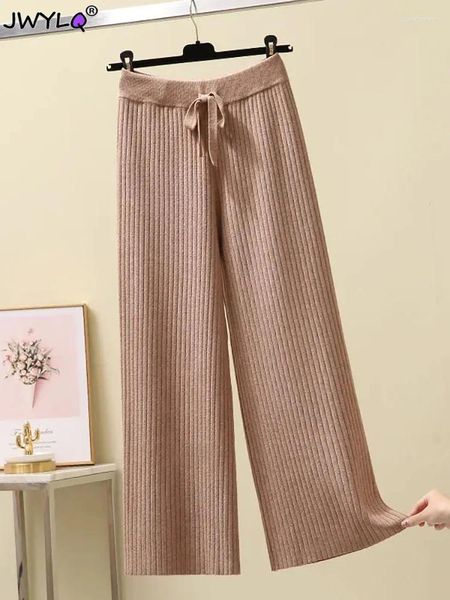 Pantaloni da donna Donna lavorati a maglia Gamba larga Autunno Inverno Vita alta Spessa Calda Moda Dritta Casual Pantaloni eleganti larghi Donna