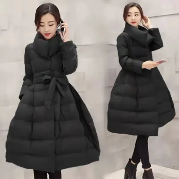 Casacos de Trench das Mulheres 2023 Inverno Parkas Vermelho Algodão-Acolchoado Jaqueta Mulheres Moda Coreana Mid-Comprimento Quente Casaco Feminino Roupas Soltas Sobretudo