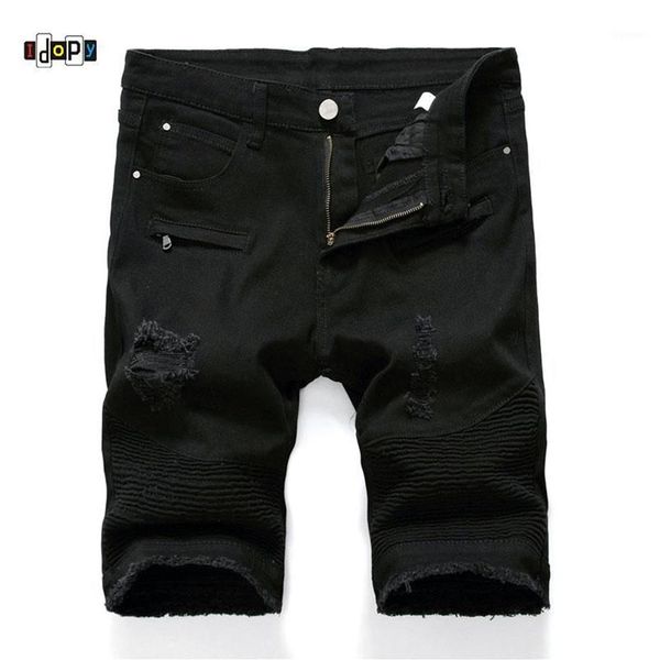 Jeans masculinos idopy homens rasgados biker denim shorts verão motocicleta para masculino multi bolsos marca designer plus size 28-401218l