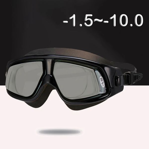 Schutzbrille Queshark Männer Frauen Erwachsene -1,5 bis -10,0 Myopie Silikon HD galvanisiert Antibeschlag UV-Schutz Schwimmbrille wasserdichte Brille 231017