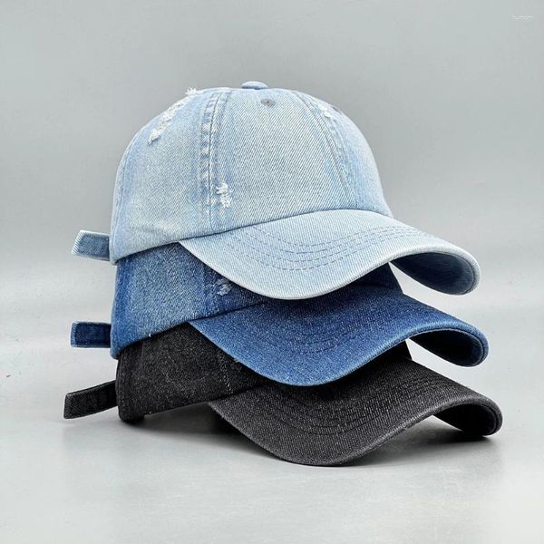 Top Caps 2023 Yaz boşluğu Eski Delikler Yapın Baceball Jeans Beyzbol Şapkaları Açık Hava Spor Kadınları Erkek Snapback denim