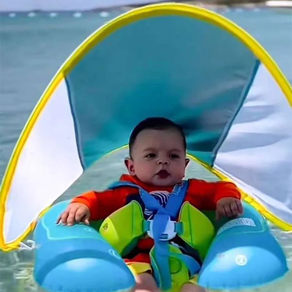 Tubos de flutuadores infláveis ​​para crianças flutuando com dossel inflável infantil flutuante anel crianças nadar piscina acessórios bebê float círculo banho brinquedos de verão 231017