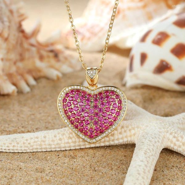 Collane con ciondolo Lusso grande cuore per le donne Colore oro Pieno rosa rosso Zircone Matrimonio Fidanzamento Collana clavicola Gioielli per amanti