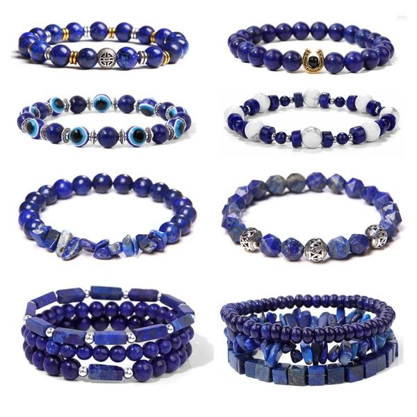 Strang Naturstein Lapis Lazuli Perlen Armbänder Unregelmäßige Handgemachte Blau Anhänger Elastisch Für Männer Frauen Energie Schmuck