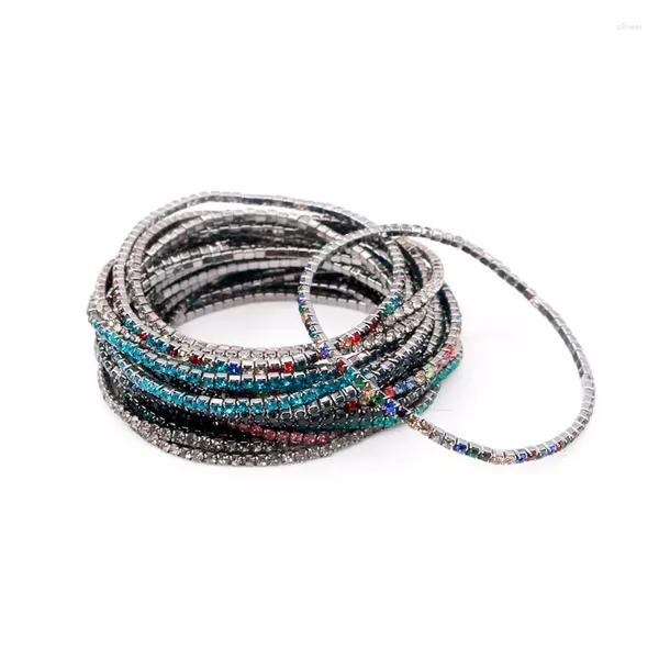 Braccialetti con ciondoli 5 pz / lotto 17 cm Rotondo colorato scintillante Pistola Catene di metallo nero Pieno di strass Bracciale rigido Ragazza Gioielli Accessori fai da te