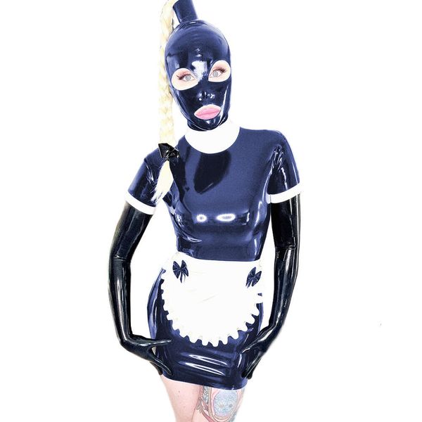 S-7xl Französisches Dienstmädchen-Kostüm, PVC-Kleid, Minikleid, Outfit, Damenkostüm, Schürze mit Kopfbedeckung, Uniform, Dessous, Nachtclub, Anime-Kostüme