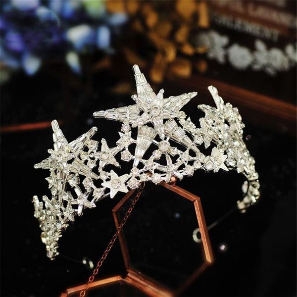 Vintage Wedding Bridal Star Crown Tiara Crystal Strass Fascia Argento Oro Copricapo Copricapo Party Prom Coreano Capelli Ornamen282q