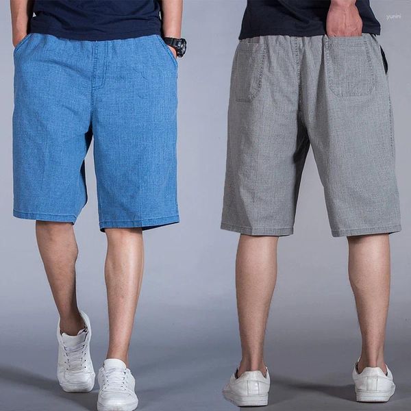 Shorts masculinos chegada moda verão fino solto grande casual homens algodão linho cintura elástica na altura do joelho plus size xl 2xl3xl 4xl 5xl