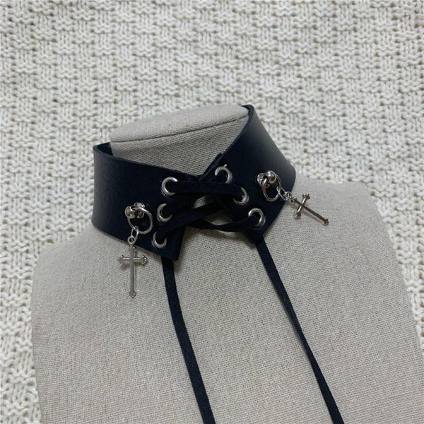 Halsband Harajuku Trendy Leder Krawatten Kreuz Für Frauen Übertreiben Kühlen Charme Ästhetik Halskette Vintage Punk Zubehör Schmuck