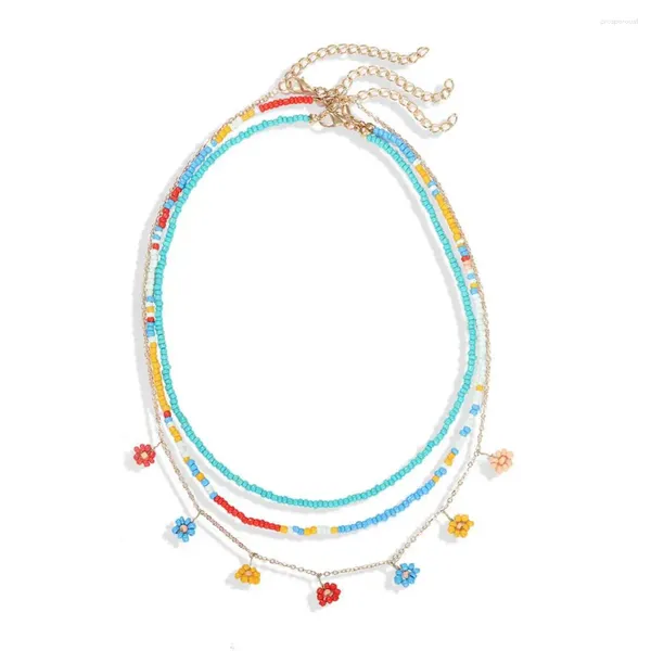 Halsband Böhmische Blaue Perlen Halskette Für Frauen Hochzeit Blume Charme Schichten Kragen Niedliche Aussage Großhandel Schmuck Geschenk