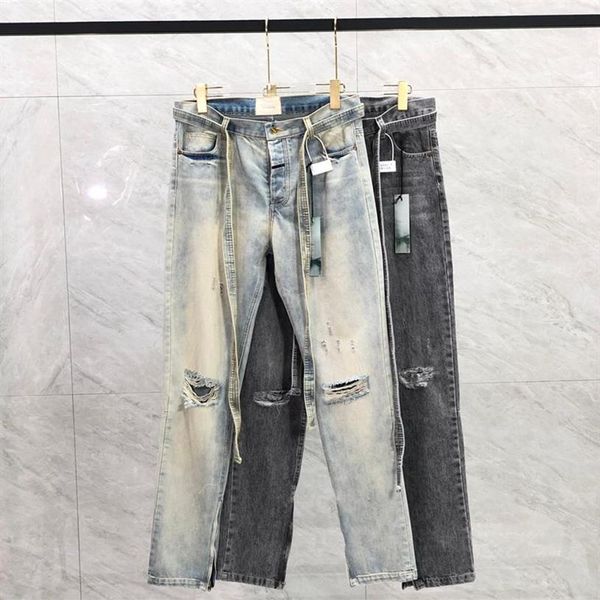 23SS Erkekler ABD Yıkanmış Kırık Delikler Denim Pantolon Uzun Şerit Patchwork Kot High Street Pantolon Dipler Mar 8th293G