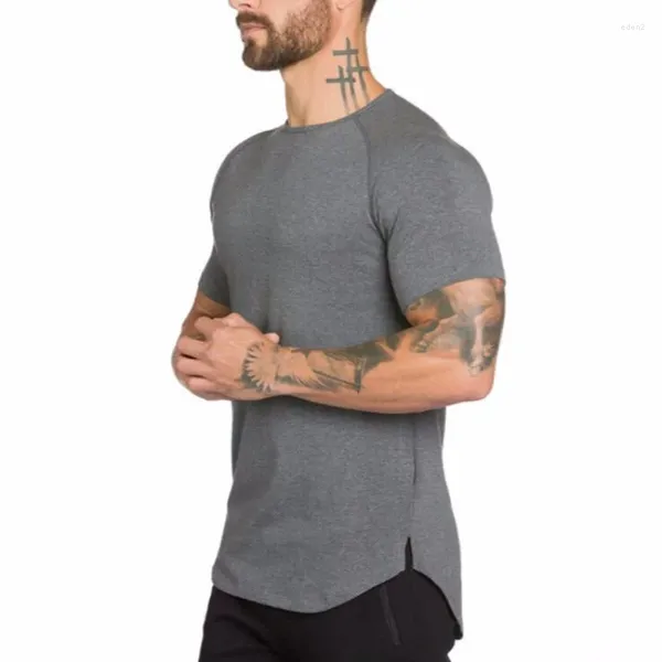 Herren-T-Shirts, einfarbig, Fitness, lang, atmungsaktiv, Sport-T-Shirt, trendige Slim-Fit-Sommer-Kurzarm-Männer