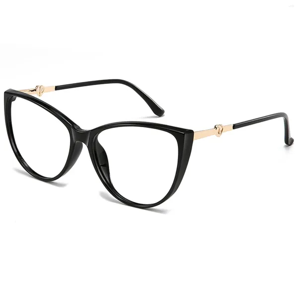 Sonnenbrille, trendige Cat-Eye-Brille, Damen, Retro, stilvoll, Fake-Brille, klare Linse, schwarze Metallrahmen-Brille