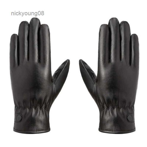 Перчатки без пальцев с сенсорным экраном, перчатки для вождения, женские и мужские кожаные перчатки, зимняя подкладка с флисовой подкладкой, толстые теплые перчатки, зимние велосипедные перчаткиL231017
