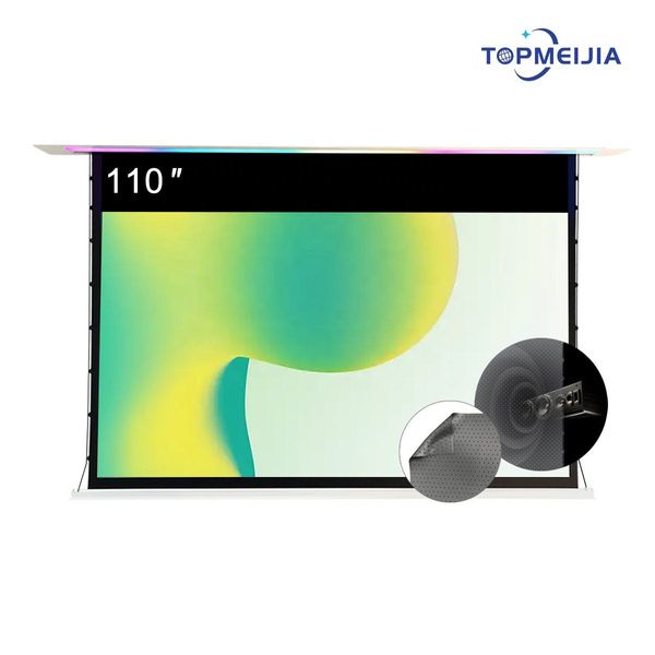 110-дюймовый многофункциональный электрический проекционный экран с натяжением, голосовое управление, моторизованный потолочный раскрывающийся экран для проектора