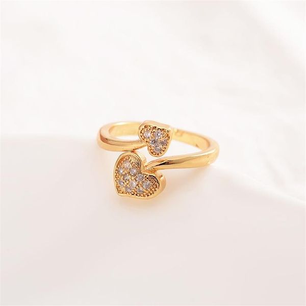10kt cz fino sólido baht tailandês g f ouro cheio coração anéis casamento noivado jóias de noiva pedra elegante anel espessura 2858