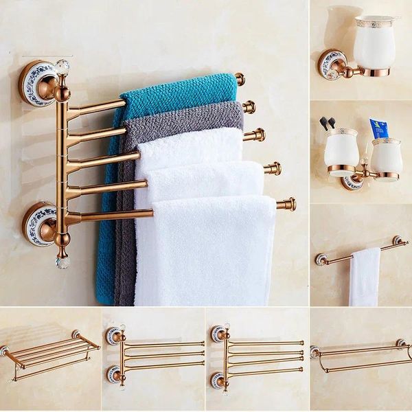 Set di accessori da bagno ZGRK Accessori da bagno di lusso Porta carta igienica in oro rosa Gancio in tessuto Porta asciugamani Scatola per fazzoletti hardware