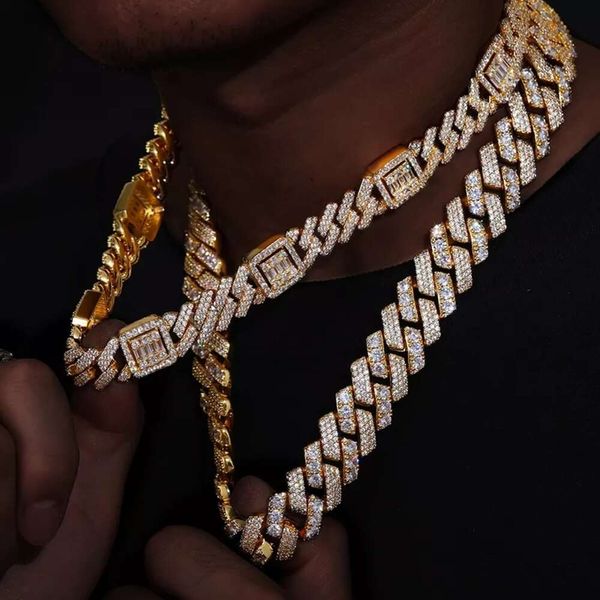 Jóias finas de hip hop baguette colar de diamante pulseira esterlina sier vvs corrente cubana com pingente mossinato