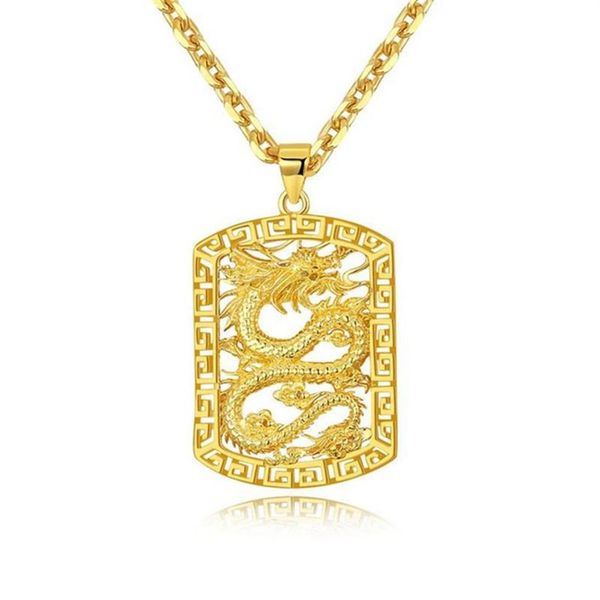 Fliegen-Drachen-Muster-Anhänger-Halskette, Kette, 18 Karat Gelbgold gefüllt, solide, hübsche Herren-Geschenk-Statement-Schmuck310S