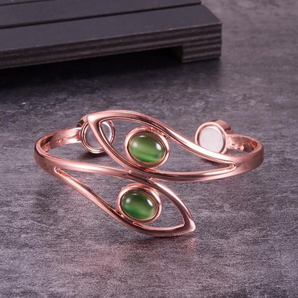 Bangle Dolphin Pure Copper Pulseiras para Mulheres Verde Artificial Opala Pulseira Magnética Benefícios Simples Ajustável Cuff Female297I