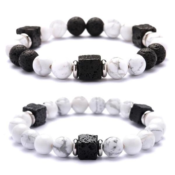 Pedra de lava cubo contas 8mm pulseira howlite homem moda presente para homens tornozelo grânulo pulseiras frisado fios232k