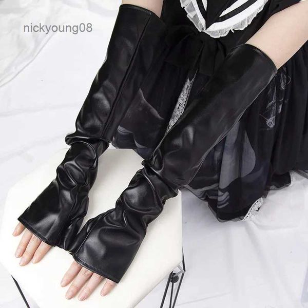 Fingerlose Handschuhe Schwarz Sexy Lange Fingerlose Handschuhe Pu Leder Punk Rock Handschuhe Hip Pop Jazz Disco Helle Fäustlinge Clubwear Tanz Cosplay KostümeL231017